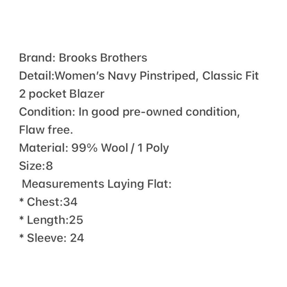 Brooks Brothers 346 Womens Navy Pinstripe Wool Blazer Classic Fit Size 8 - Picture 5 of 5